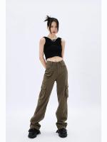 Pantalones Cargo Vintage de los años 90 para mujer, pantalón de cintura alta, a la moda, color verde militar, monos de otoño, Vaqueros rectos holgados, Fairycore de gran tamaño - details 4