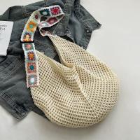 Bolso de mano de ganchillo de gran capacidad para mujer, bolsa tejida hueca ligera de estilo étnico, con correa bordada, tejido de algodón - details 12