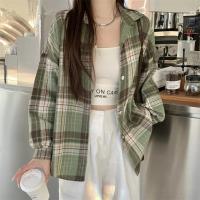 Camisa de franela negra para mujer, camisa a cuadros de tartán abotonada con cuello de manga larga, chaqueta informal para adolescentes y niñas, traje diario - details 3