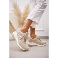 Zapatillas deportivas beige con cuña interna y detalle de cocodrilo, deportivas con cuña - details 2