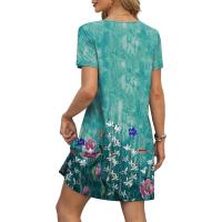 Vestido de verano de mujer de camisa de manga corta con estampado casual con cuello en V suelto - details 6