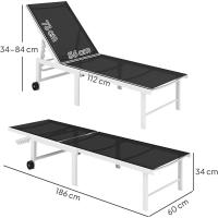 Reclinable Exterior con Ruedas Respaldo Ajustable en 5 Niveles y Estructura de Acero Carga 120 kg para Patio Terraza Balcón 166x60x84 cm Gris - details 2