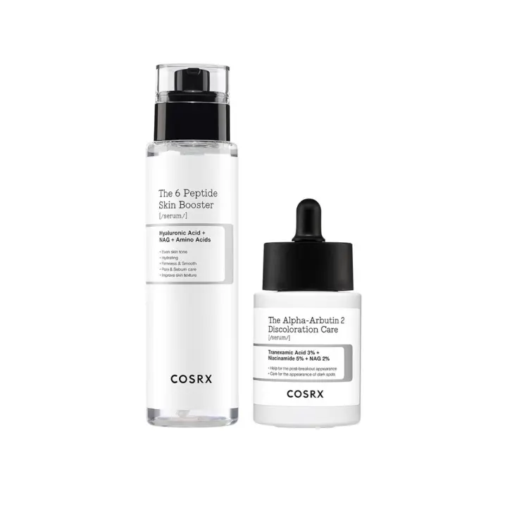 Tónico potenciador de colágeno con péptidos COSRX 6X + suero para el cuidado de la decoloración con alfa arbutina al 2% - 1
