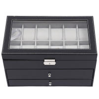 Caja de reloj con cerradura de 3 capas, caja de almacenamiento para joyería y gafas de sol, 25 ranuras + cerradura de Metal de 33,7x19,4x20,5 cm/13,26x7,63x8,07 pulgadas - details 5