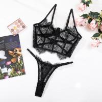 Conjunto de lencería Sexy de encaje Floral, corpiño, sujetador, conjuntos de bragas, ropa interior transparente sin forro, traje sexual de encaje con pestañas huecas - details 7