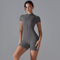 Ropa De Yoga Integrada Desnuda Europea Y Americana Cuello Alto Cremallera Medio Abierta Mono De Fitness De Manga Corta Mono Deportivo Ajustado - details 34
