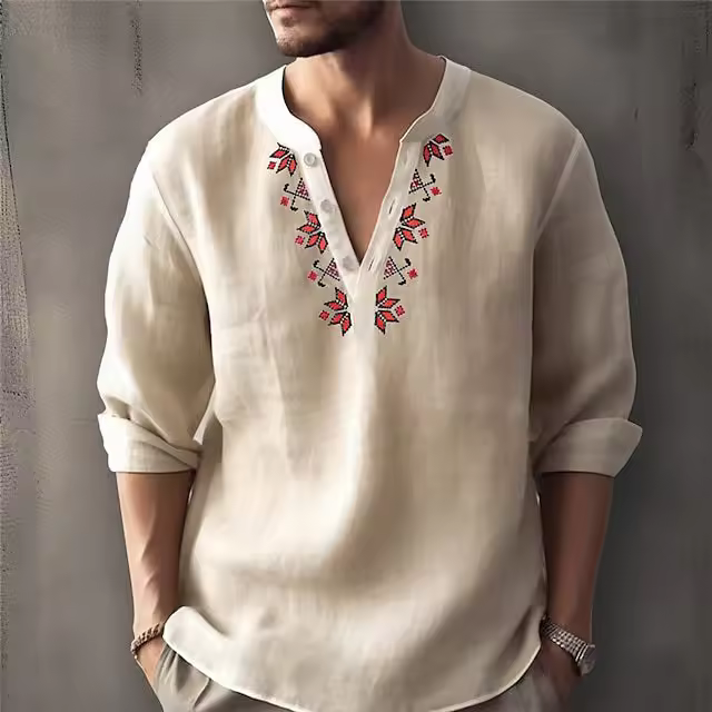 Camisa de algodón para hombre, camiseta casual de medio seved, cuello Henry, grande, negro, blanco, gris, verde, 3XL, 2XL - 1