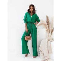 Camisa de manga larga para mujer, pantalones de pierna ancha, holgada, elástica, arrugada, informal, otoño e invierno, 2024 - details 4