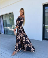 Vestido de mujer, falda larga, novedad de verano, estilo de vacaciones junto al mar, vestido estampado con cuello de una línea - details 7