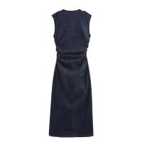 Cinturón de Denim Largo OUWU Vestido Elegante sin Mangas con Cintura Ancha - details 1