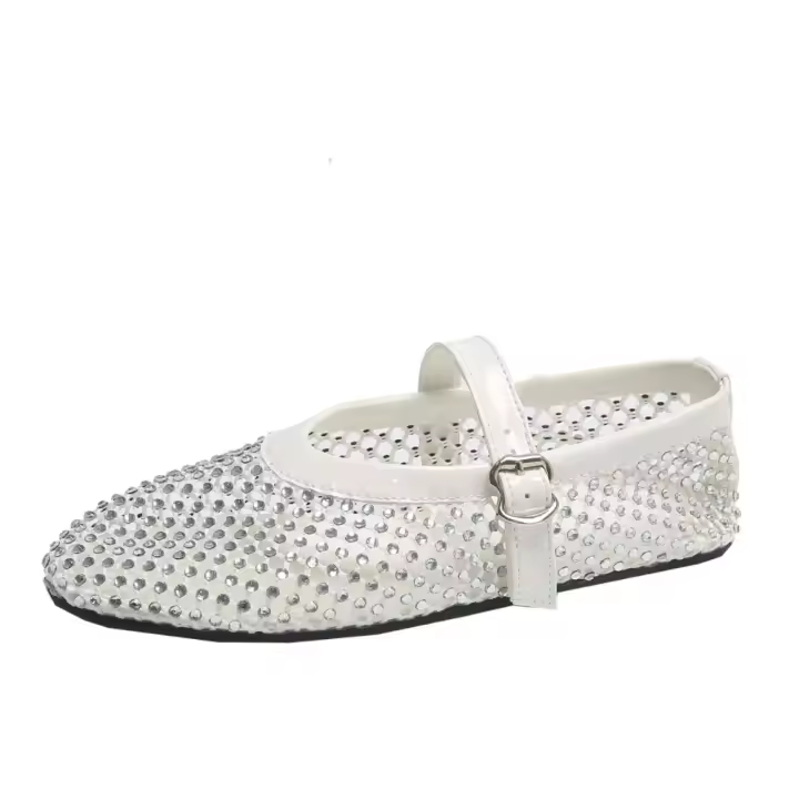 Sandalias huecas de malla con diamantes de imitación para mujer, zapatos planos poco profundos de talla grande, zapatos planos cómodos de lujo para mujer - 1