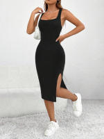 Vestido largo ajustado de Color liso con abertura, ropa a rayas, primavera y verano, novedad de 2024 - details 14