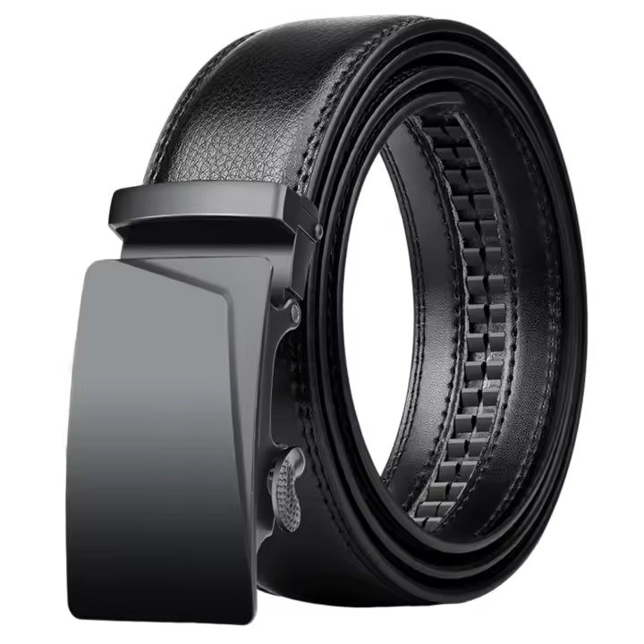 Cinturón de cuero genuino con hebilla automática para hombre, cinturón grande de gran tamaño, largo, 105, 130, 140, 150, 160, 170cm - 1