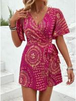 Vestido de verano para mujer con escote en V, estampado, corte Bo, estilo vacaciones, estilo Viero. - details 9