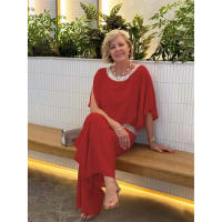 Camisa de gasa de empalme para mujer, traje de manga corta, pantalones de pierna ancha, 2 piezas - details 17
