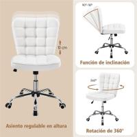 Oficina sin Reposabrazo Oficina Tapizada Cuero PU con Ruedas Base Ergonómica Metal Blanca - details 1