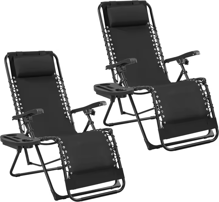 Juego de 2 Hamacas Siesta Gravedad Cero Sillas Plegables Exteriores con Brazo de Reposo y Soporte para Bebidas - 1
