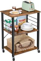 Estantería de Cocina con Ruedas, Carrito de Servicio de 3 Niveles, Estantería para Microondas, Horno, Tostadora, Marco de Metal con 6 Ganchos, Marrón Rústico y Negro KKS60XV1 - details 7