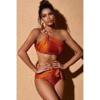 Vacaciones en la playa de verano, dividido con falda, conjunto de bikini estilo push up para mujer, traje de baño sexy de un hombro, traje de baño para mujer - details 6