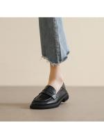 Zapatos de cuero negros estilo británico para mujer, suela gruesa, nuevo estilo primavera 2025, mocasines de tacón grueso de un solo paso, cabeza redonda, zapatos de mujer de dos usos - details 1