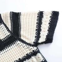 Chaleco de Crochet a Rayas de Moda para Mujer Cuello con Botón, Top Corto de Punto Transparente, Estilo Vintage de Teen Girls Fairycore - details 4