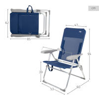 Silla de playa plegado slim Aktive, reclinable 6 posiciones antivuelco azul marino, medidas 47x60x94cm, aluminio, peso máx. 110 kg. - details 3