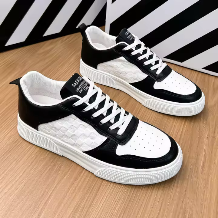 Zapatillas de deporte de color panda con suela suave a cuadros, zapatos de cuero informales a juego - 1