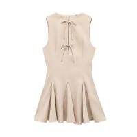 BUNO-Vestidos de fiesta de noche elegantes de primavera para mujer, dobladillo ancho ondulado, lazo decorado, liso, sin mangas, cuello redondo, vestidos de moda - details 8