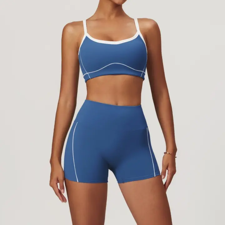 Conjunto de Yoga sin Mangas Estilo Gimnasio para Mujeres Conjunto Deportivo de Primavera/Verano con Levantamiento de Cintura y Cadera Bra+Shorts - 1