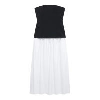 TRAFZA, vestido largo estilo vacaciones de verano para mujer, vestido negro blanco sin tirantes con cremallera, vestidos ajustados elegantes de nueva moda para mujer - details 1