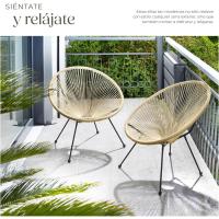 Conjunto de 2 Sillas Jardín Exterior Estilo Acapulco, Conjunto Sillas Terraza de Acero, Resistente a Intemperie, Hilos de Polietileno y Topes en Patas, Hasta 120kg, Interior/Exterior - negro - details 12