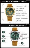 Reloj de cuarzo multifunción para hombre, cronógrafo de aviación, correa de cuero genuino, resistente al agua, luminoso, informal - details 5