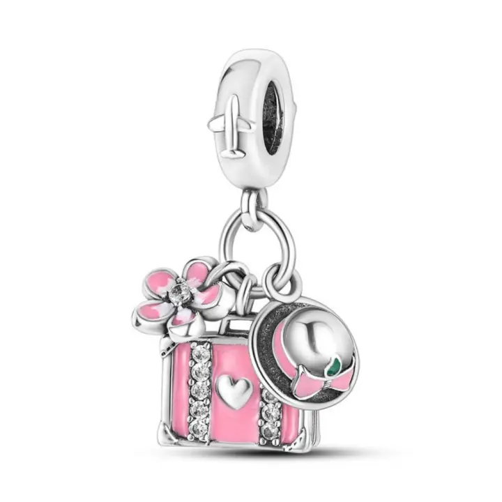 Pulsera de plata con dijes estilo Viero, gorra Pa, flor - 1