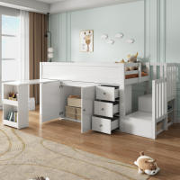 Camión de Niños Multifuncional Cama Extensible, Escritorio, Almacenamiento Lateral, Armario, Cajón, Escalera, Sin Colchón MDF Blanco 90*200 - details 3