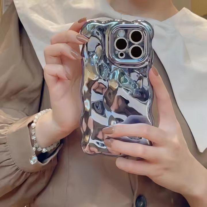 Funda de teléfono con borde rizado ondulado y arrugado chapado de lujo para iPhone 16 15 12 13 14 Pro Max 3D Unevenness cubierta protectora de cámara suave - 1