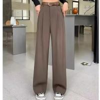 Pantalones de traje de pierna recta de cintura alta para mujer, pantalones drapeados informales para primavera y otoño, nuevo estilo elegante, pantalones de pierna ancha estrechos hasta el suelo - details 3