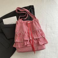 Bolso de hombro de estilo coreano Vintage con hojas de loto, bolso con cordón estampado a la moda, bolso de mano a cuadros bonito, bolsa de almacenamiento - details 10