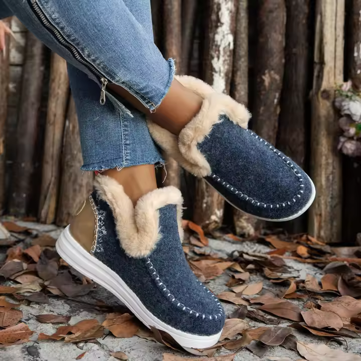 Zapatos cálidos de invierno para mujer, botas de nieve planas informales a la moda para exteriores, zapatos - 1