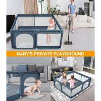 150x180cm - Parques de Juegos para Bebé con Malla Transpirable, Corralito Bebe Plegable con 50 Bola de Océano y 4 Anillas para Niños, gris - details 6