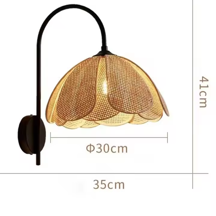 Lámpara de pared de mimbre Natural, candelabros de pared Retro, acabado negro, forma de flor, montado en la pared - 1