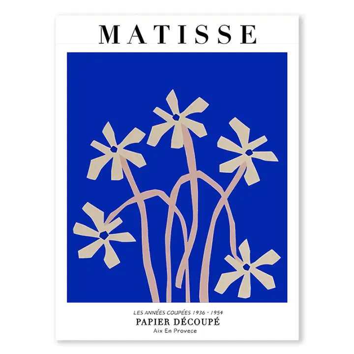 Pintura en Lienzo de Arte de Pared Botánico de Mariposa Bauhaus Azul de Matisse y Warhol Para Decoración de Sala de Estar de DHROOM Material de Lienzo - 1