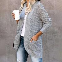 Cárdigan suelto con frente abierto para mujer, manga larga, informal, ligero, suave, suéteres de punto, abrigo con bolsillos - details 3