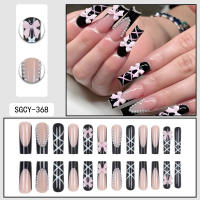 Uñas Postizas Brillantes Con Patrones Franceses Y Mariposas Flores Diamantes Combo De 24 Uñas Largas Coffin Fake Nails - details 5