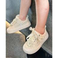 Zapatos casuales para niñas 2025 Zapatillas de deporte de princesa con flores de perlas y diamantes de imitación para niños - details 9