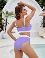 Traje de baño de dos piezas con bloques de color para mujer Bikini sexy con control de barriga y cintura - details 25