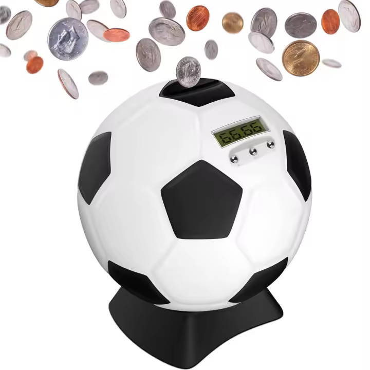 Alcancía digital de fútbol con mostrador, alcancía para educación de la primera infancia, pantalla LCD automática en blanco y negro, regalo divertido - 1