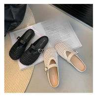 Verano nuevas zapatillas perezosas transpirables tejidas de un pedal zapatillas de cabeza de bolso de fondo plano cómodo de suela suave para mujer. - details 15