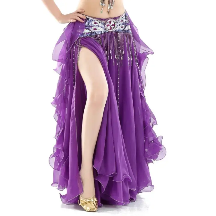 Falda alta abierta doble de hilo ondulado para mujer (sin cinturón), accesorios TRE para danza del vientre Oriental - 1