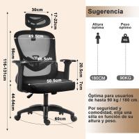 Soporte Lumbar, Función Basculante, Reposacabezas Ajustable, Reposabrazos y Altura Ajustables, Asiento - details 1