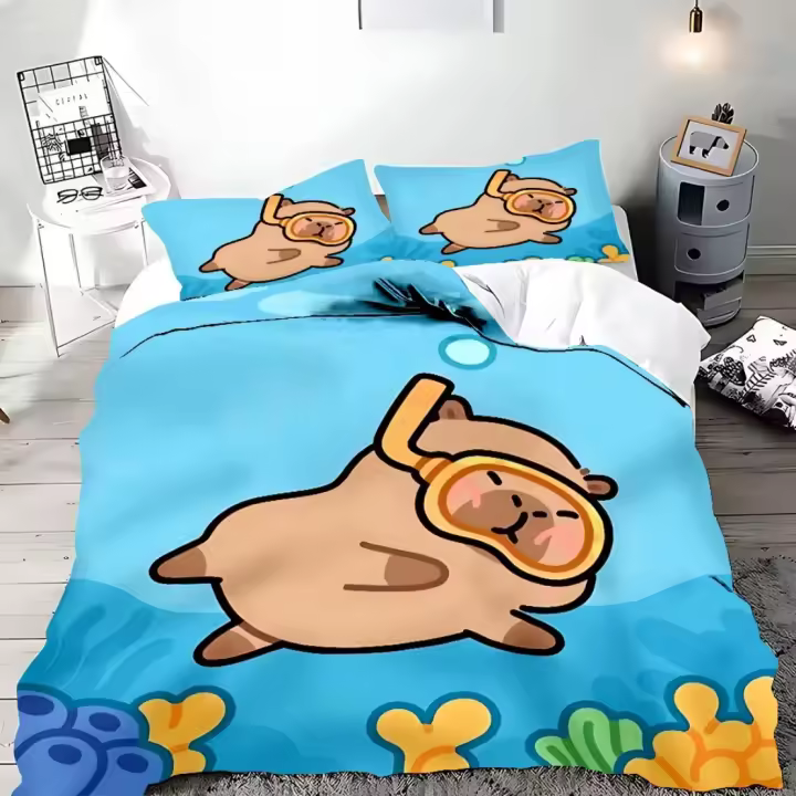 Juego de Ropa de Cama de Capybaras de Dibujos Animados Material de Poliéster - 1